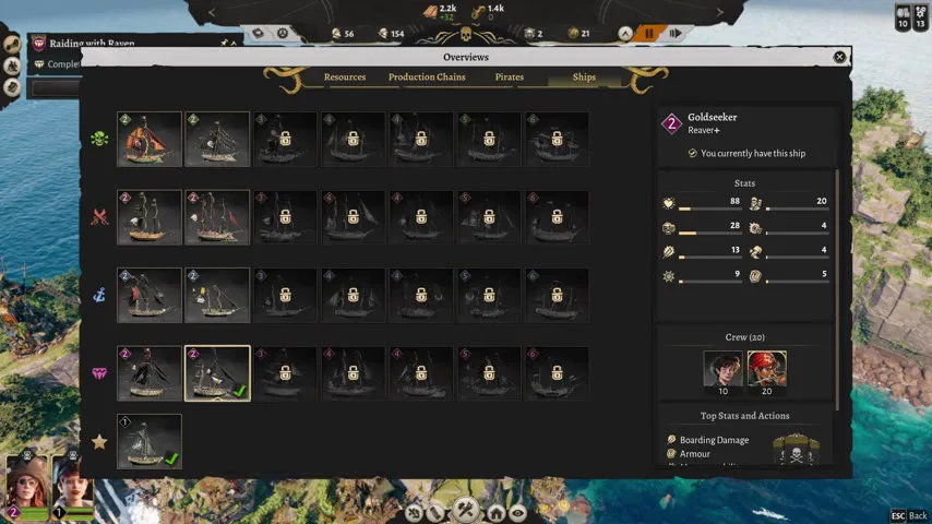 SharktoothとGoldseekerの船panel比較画面